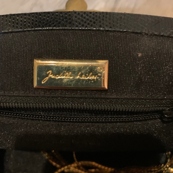 VINTAGE JUDITH LEIBER KARUNG SNAKESKIN BLACK SHOULDER EVENING BAG/JEWELED CLASP - Picture 9 of 11